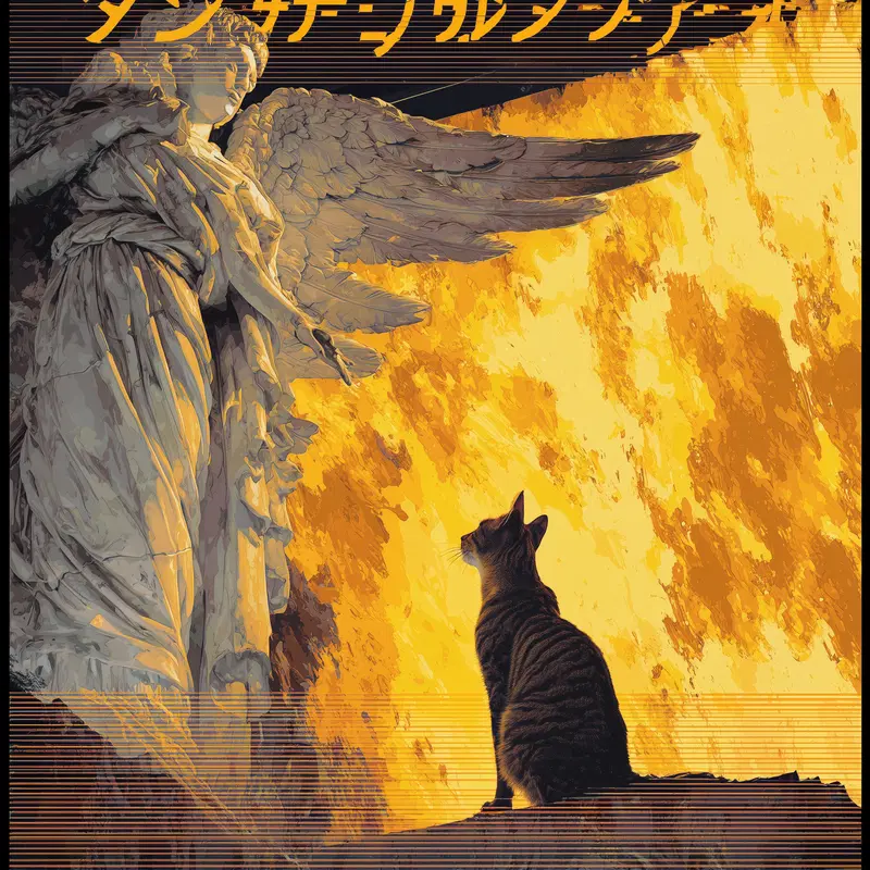 Synthwave Cat Art: Winged Victory of Samothrace Aesthetic Decor