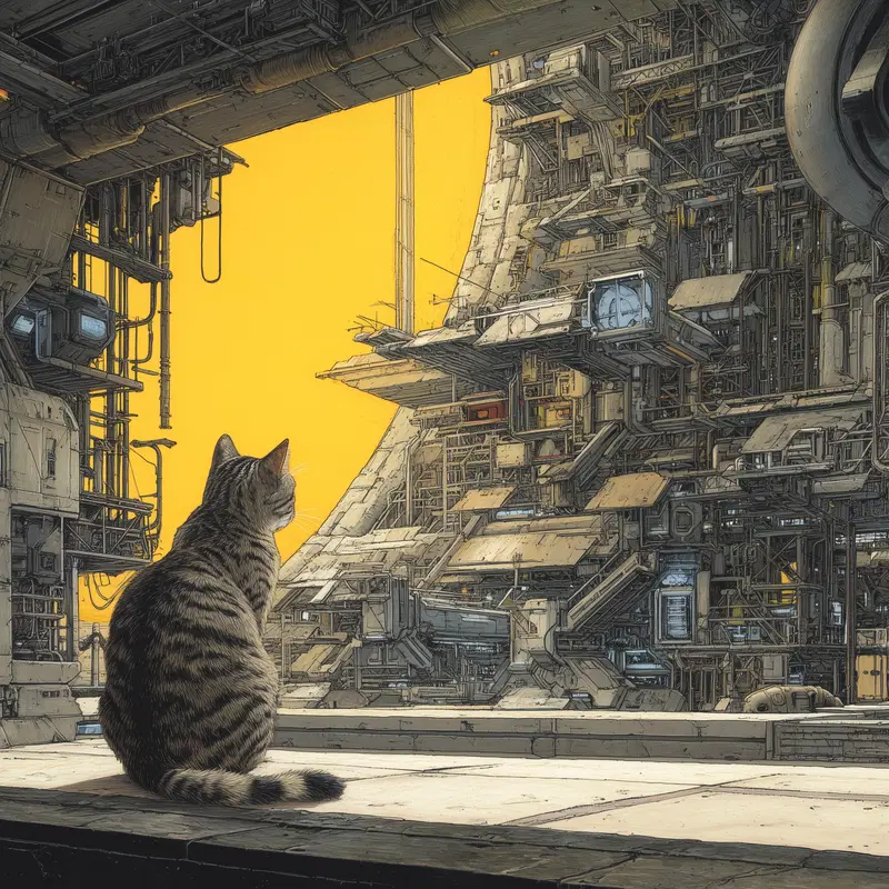Futuristic Industrial Cat Aesthetic with Energetic Light Inspiration