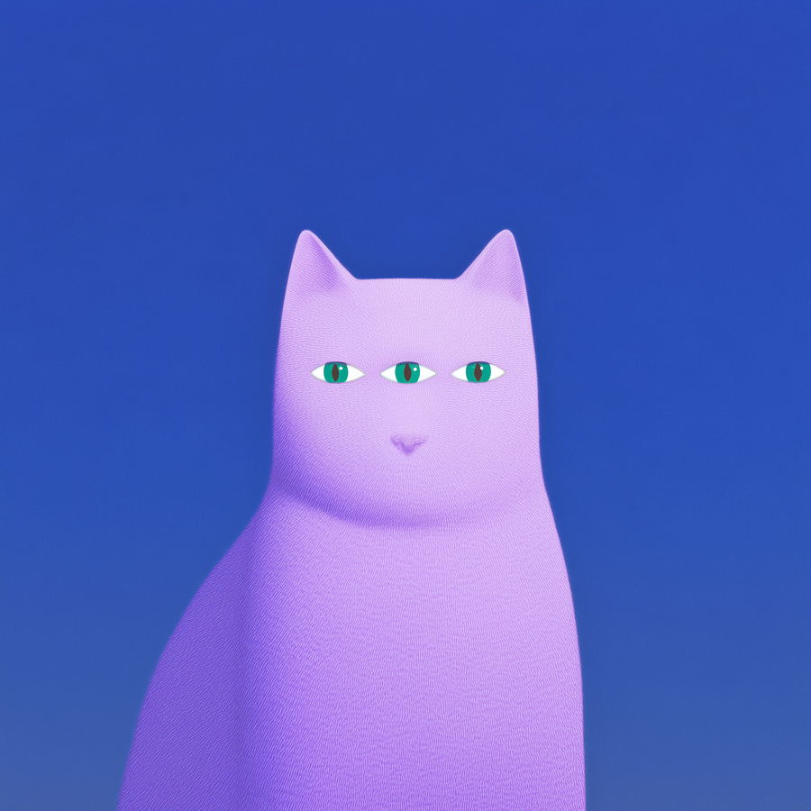 Three-eyed cat lounging in a sunny garden setting