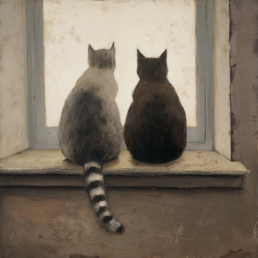 Two cats on windowsill basking in soft daylight
