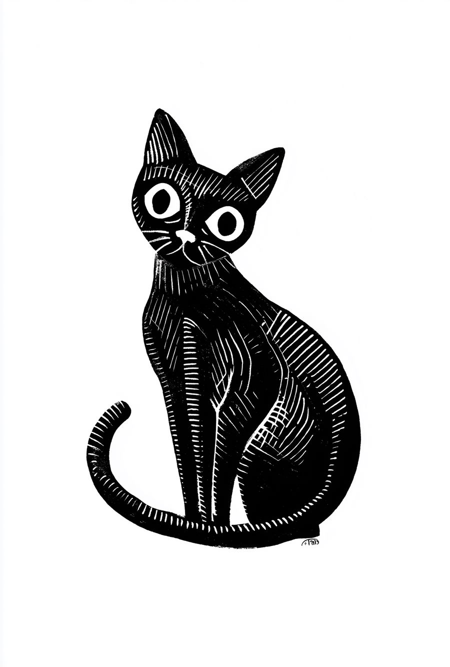 Vintage black and white cat illustration in retro comic style