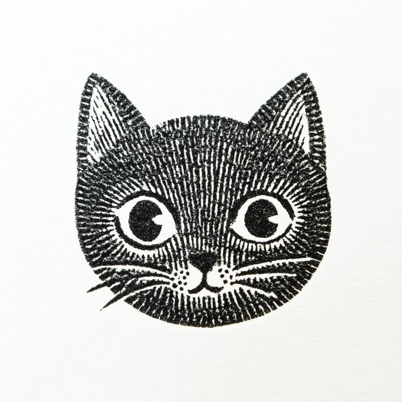Cute Monochrome Cat Face Lino Print Wall Art Inspiration