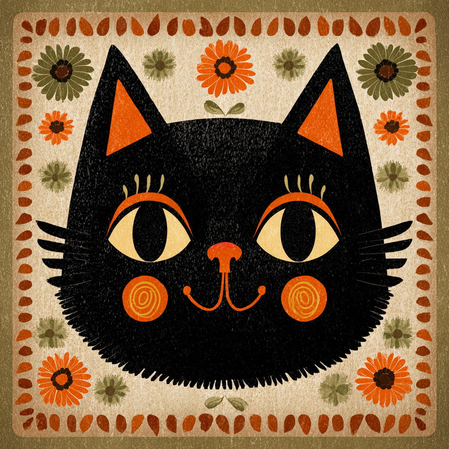 Cute vintage Halloween cat face vector art design