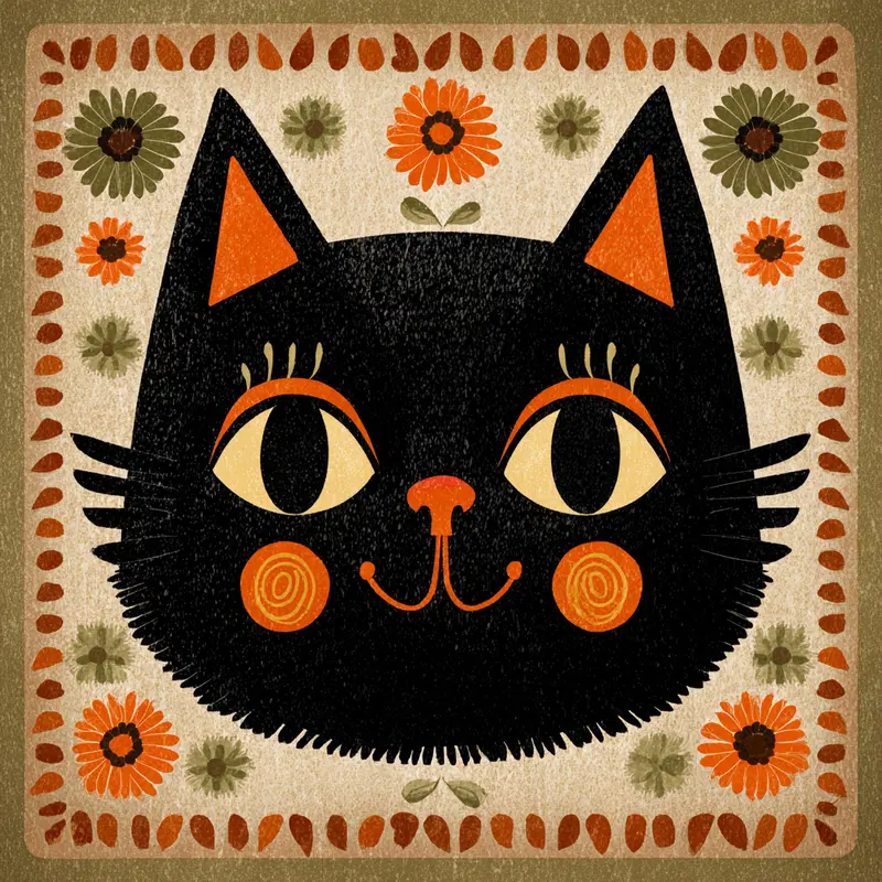 Cute Vintage Halloween Cat Face Vector Art for Festive Decor
