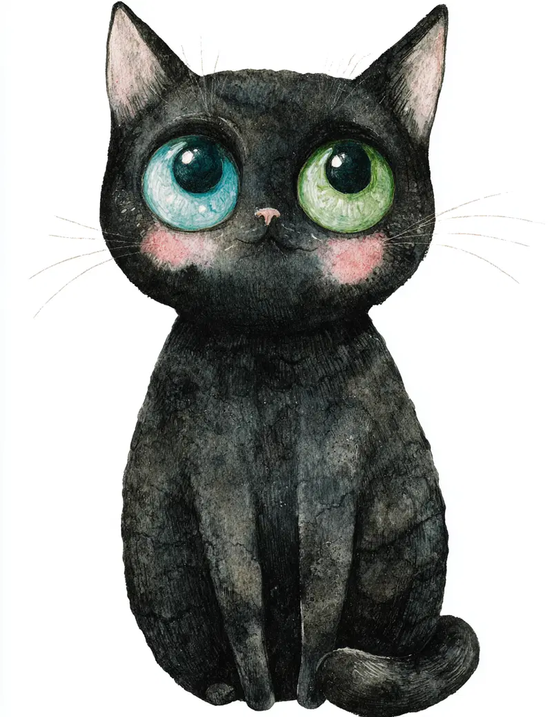 Watercolor Black Cat Clipart for Aesthetic Home Decor Ideas