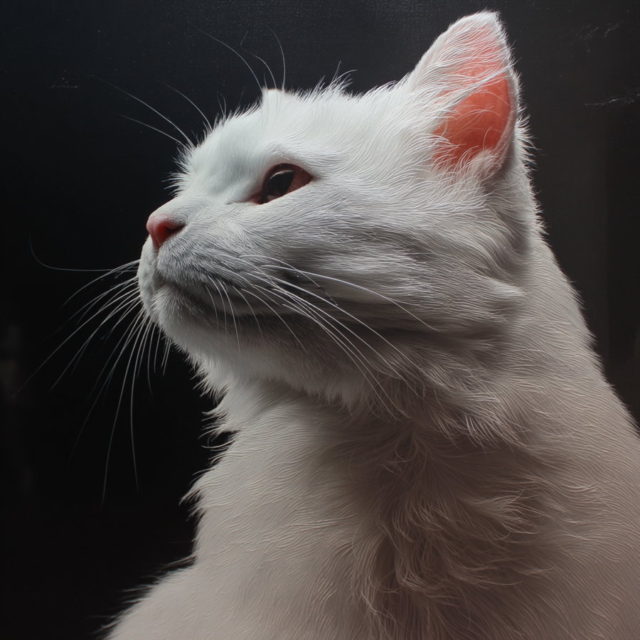 A fluffy white cat lounging in a sunny garden