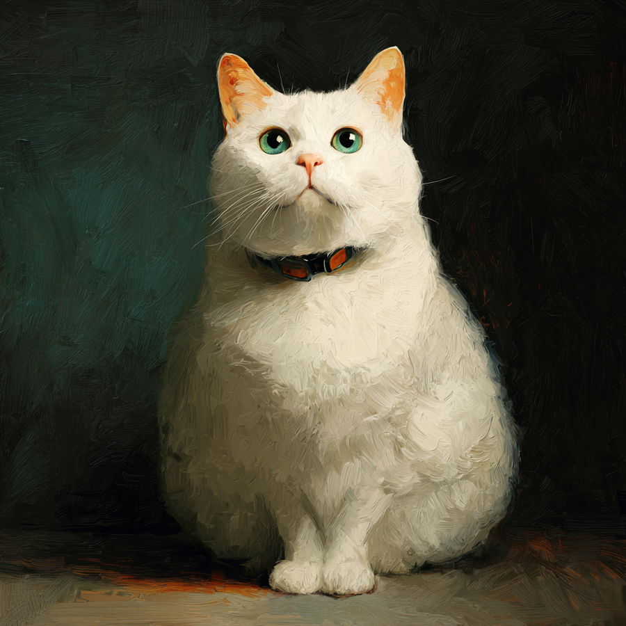 Fluffy white fat cat lounging on a sunny windowsill