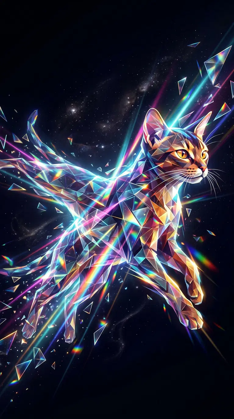 Abstract Digital Art of a Cat with Colorful Geometric Shapes