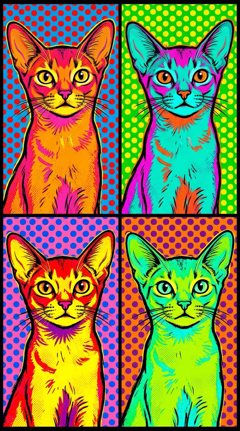 Colorful Pop Art Representation of Abyssinian Cats in Four Panels