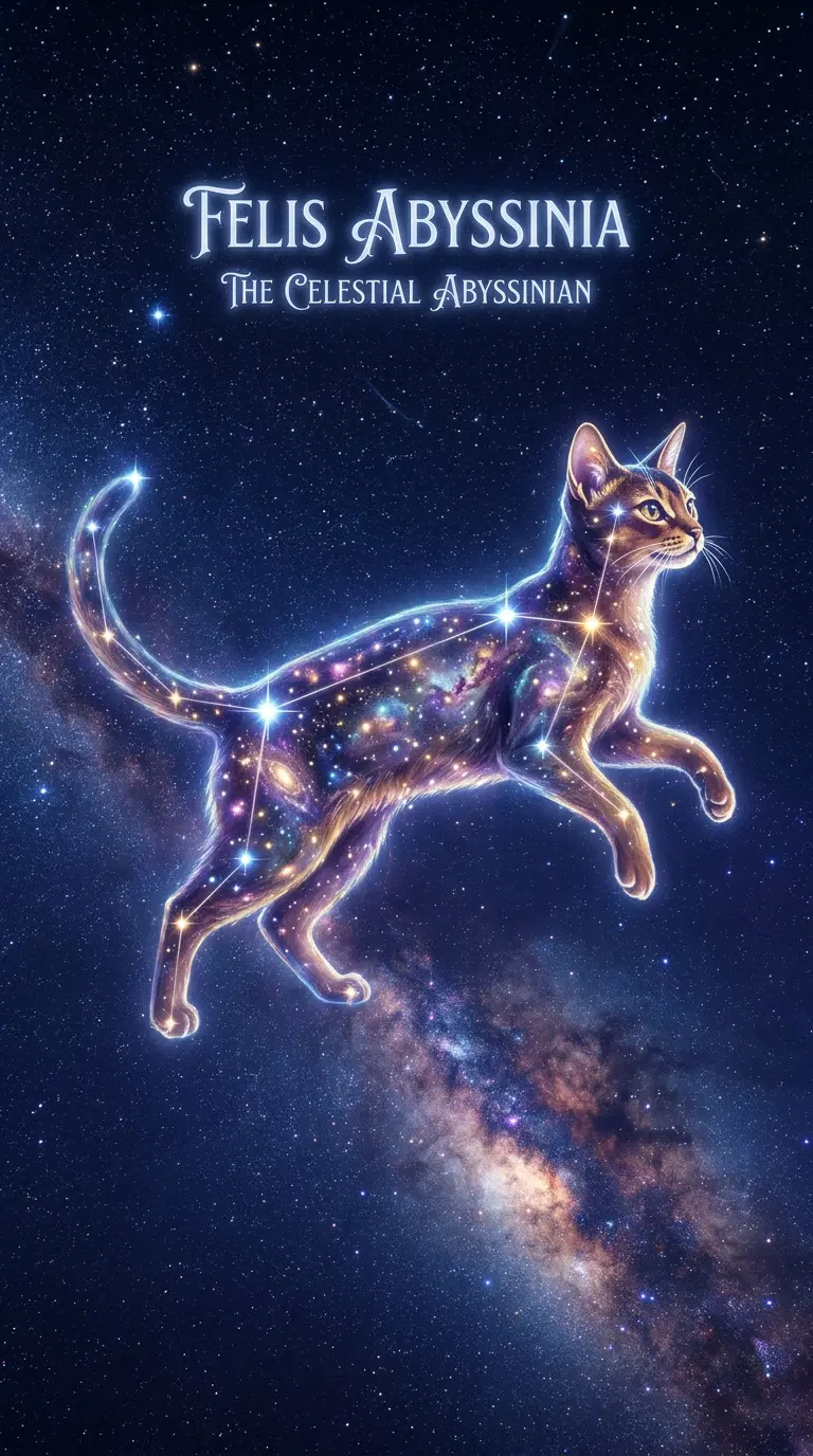 Celestial Abyssinian Cat in a Cosmic Background of Stars
