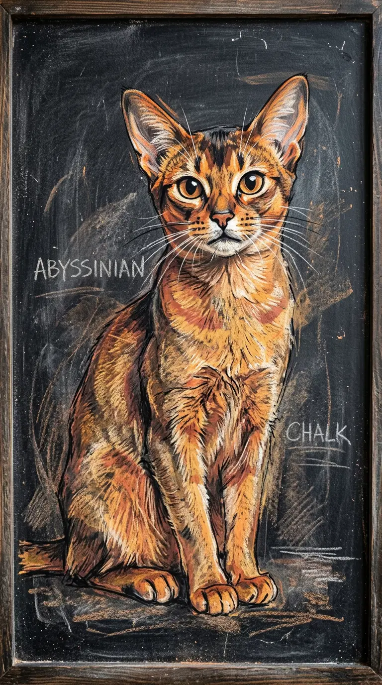 Chalk Drawing of an Abyssinian Cat with Striking Features