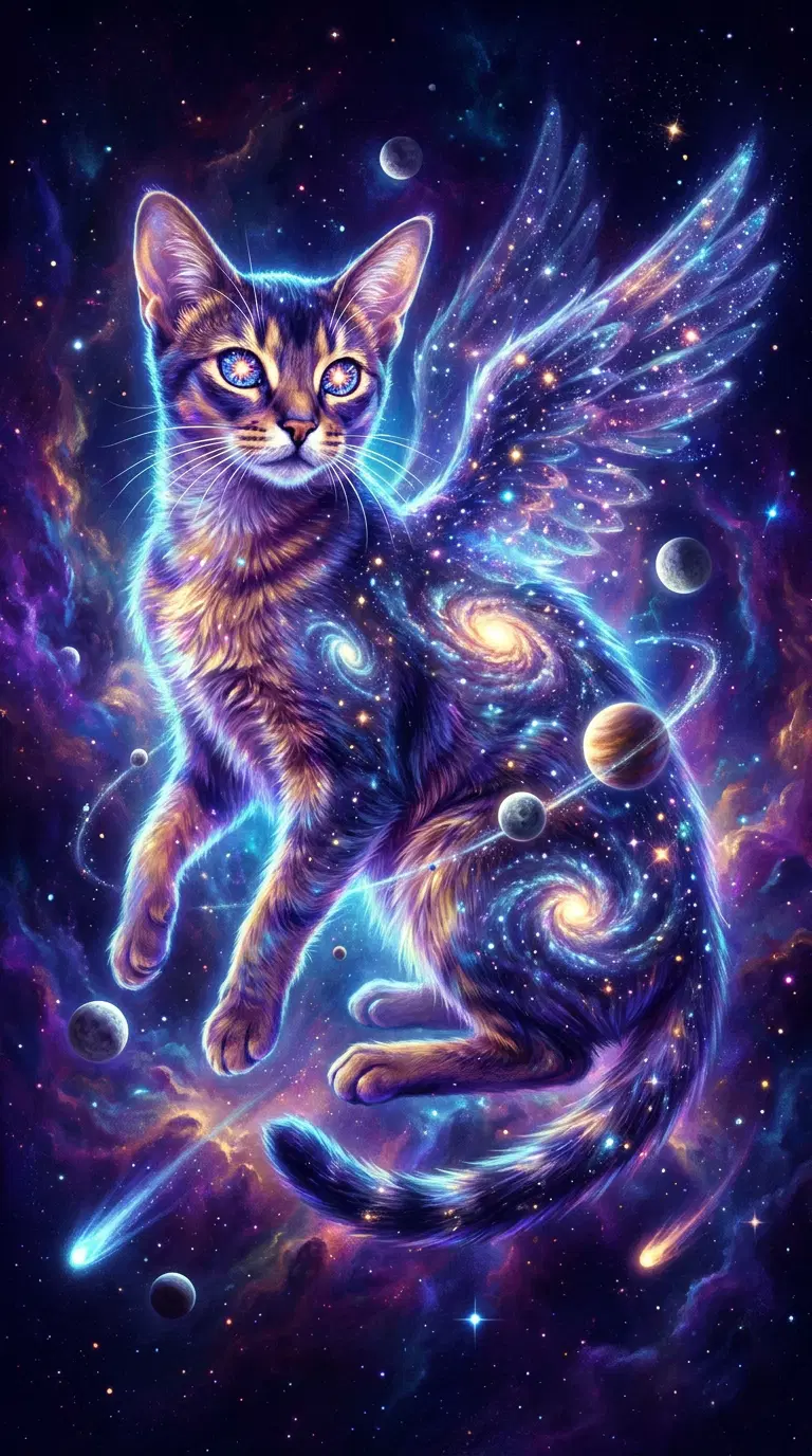 A Fantastical Abyssinian Cat in a Cosmic Space Setting