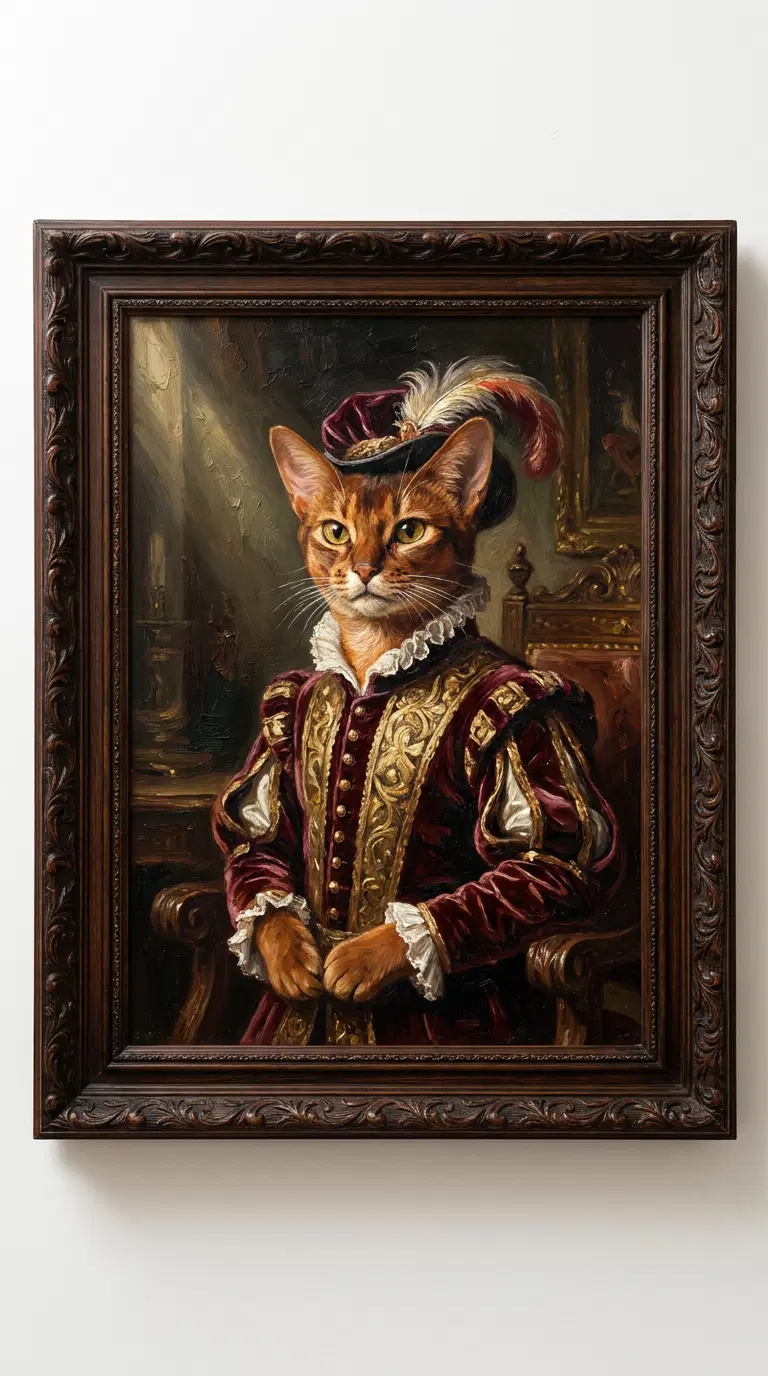 Portrait of an Abyssinian Cat Dressed as a Historical Figure