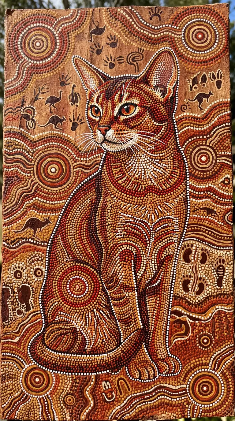 Abyssinian Cat Artwork Depicted with Indigenous Patterns
