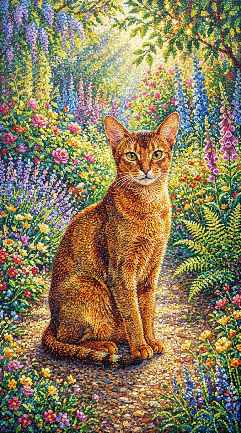 A Beautiful Abyssinian Cat Surrounded by Colorful Flowers