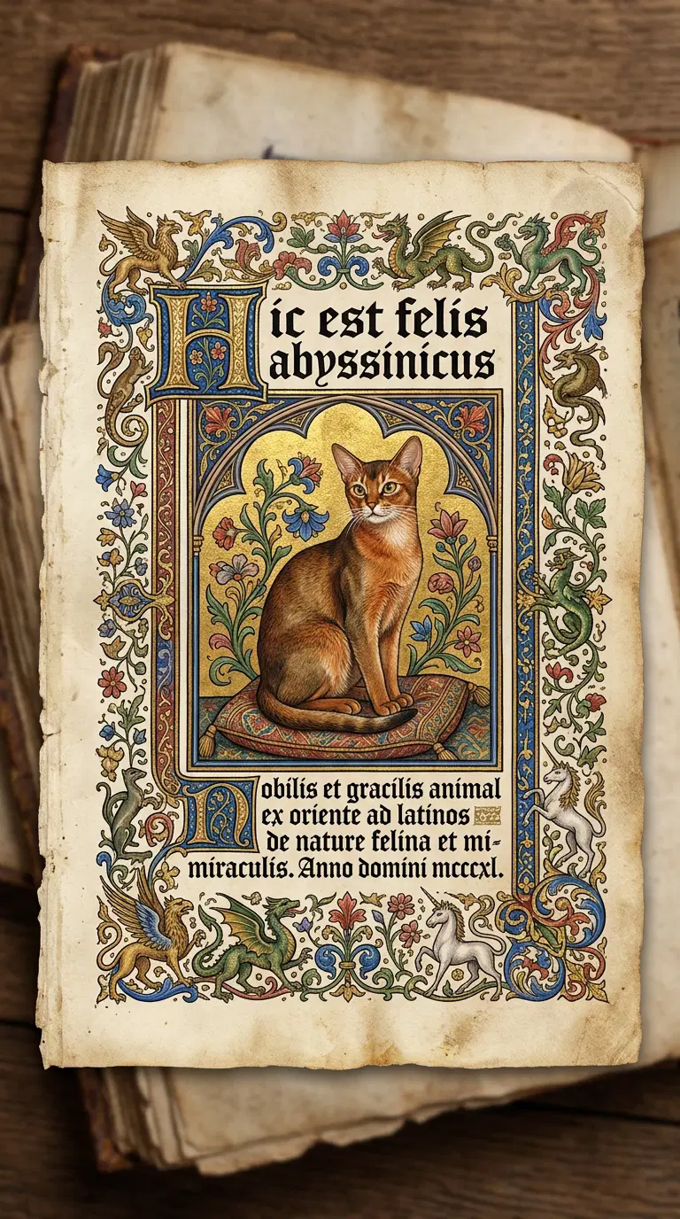 Detailed Illustration of an Abyssinian Cat in Ornate Style