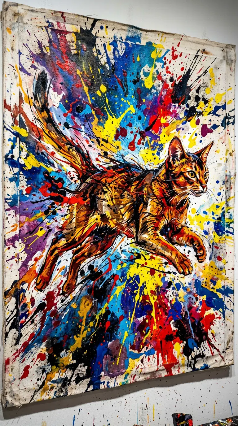 Vibrant Artistic Representation of an Abyssinian Cat in Motion
