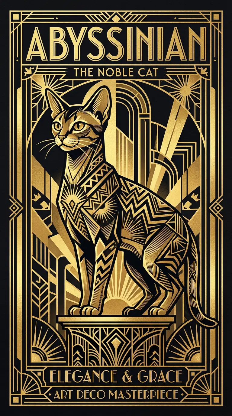 Art Deco Representation of an Abyssinian Cat with Intricate Design