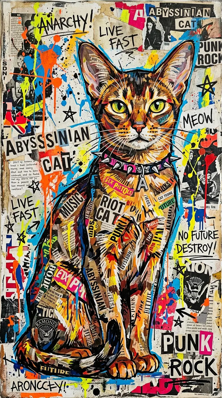 Vibrant Abyssinian Cat Artwork Featuring a Punk Theme