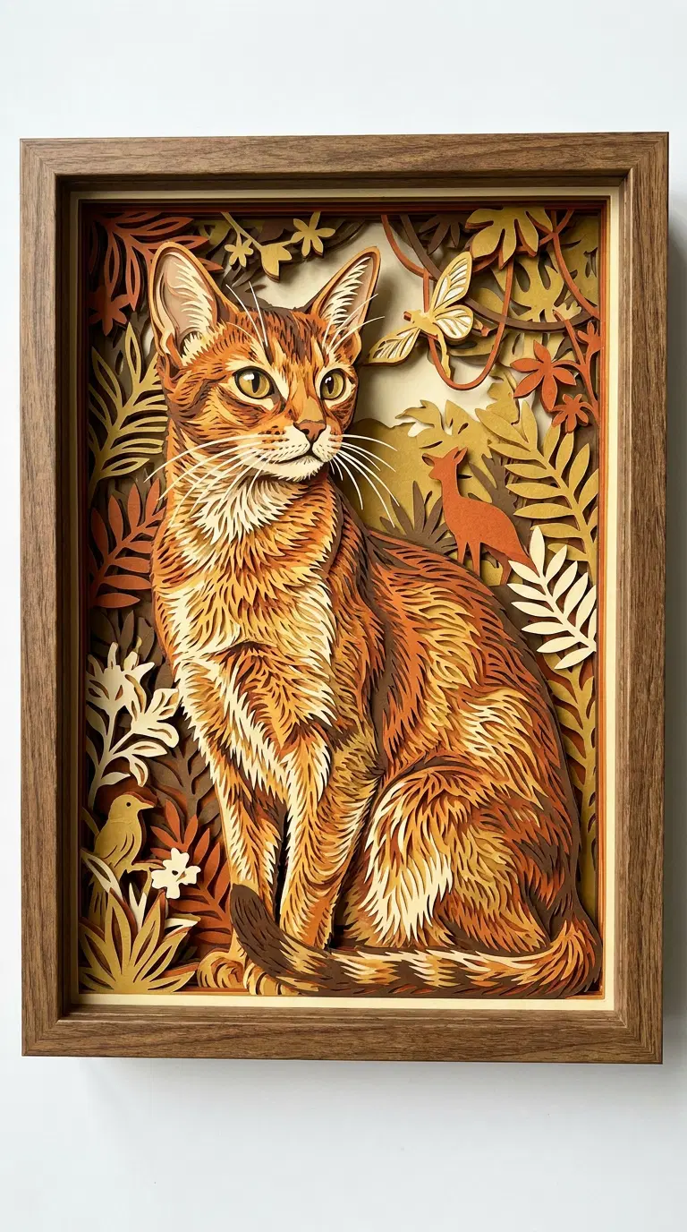Intricately Layered Artwork Depicting an Abyssinian Cat