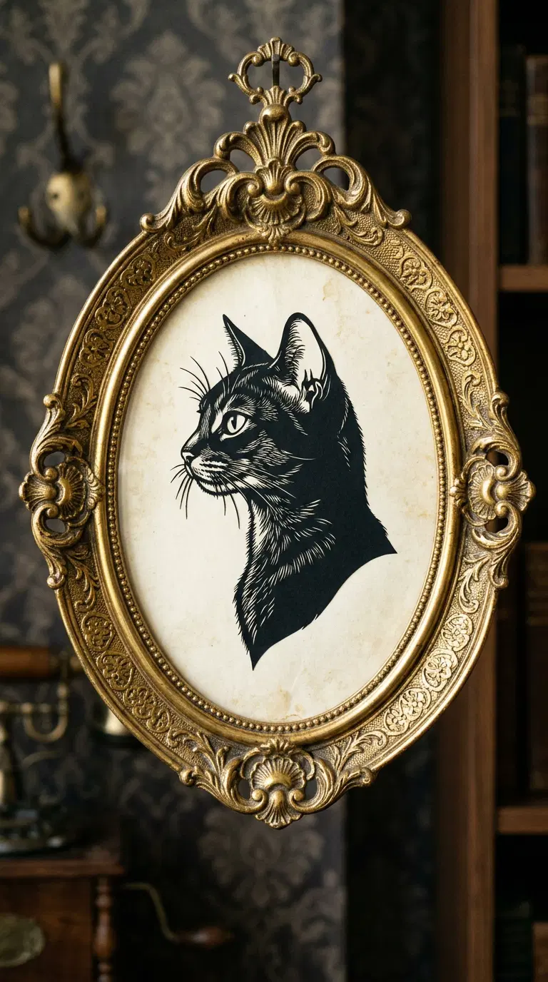 Detailed Illustration of an Abyssinian Cat in Ornate Frame