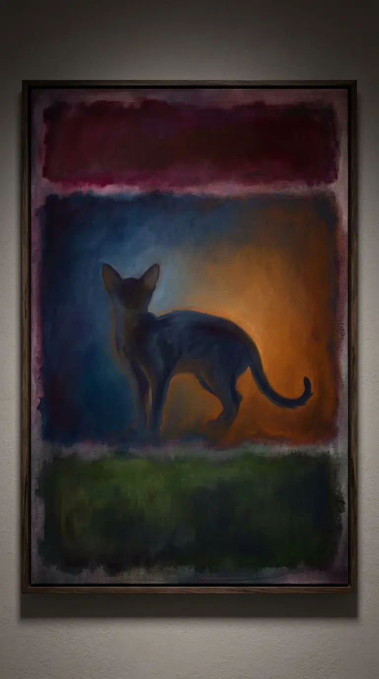 Abstract Painting of a Silhouette of a Cat in Colorful Background