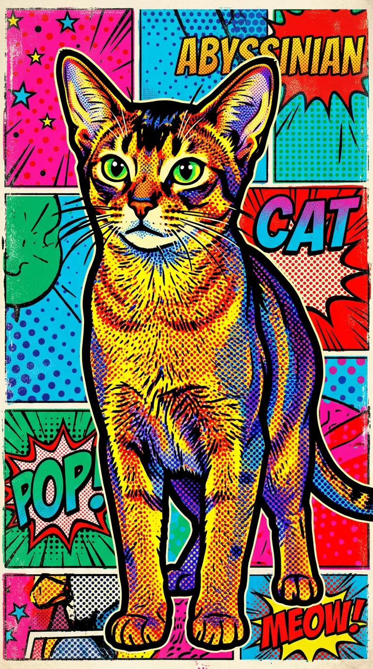 Colorful Pop Art Illustration of an Abyssinian Cat