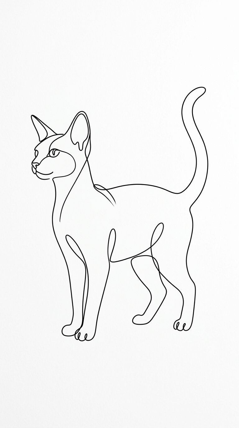 A simple line drawing of a cat in a standing position, showcasing its features.