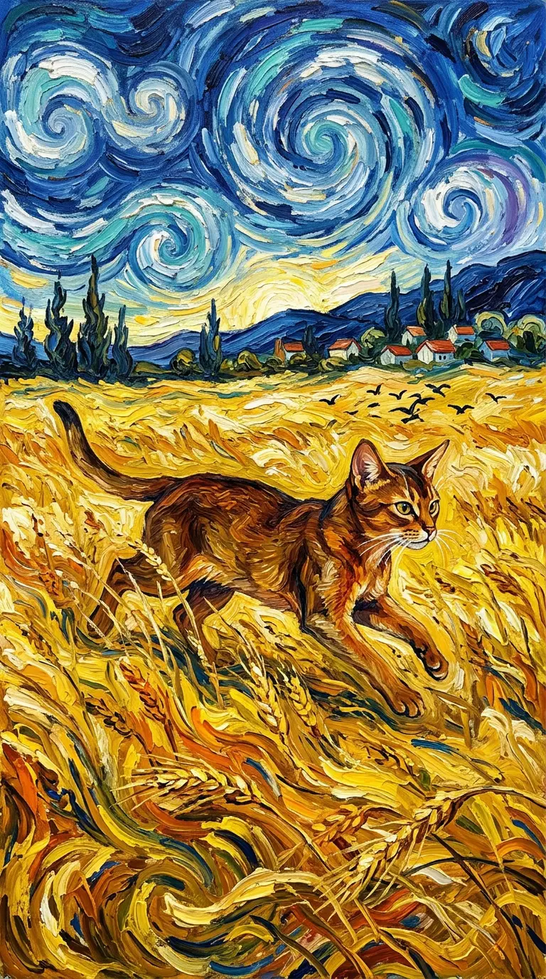 Abyssinian Cat Running Through a Golden Wheat Field