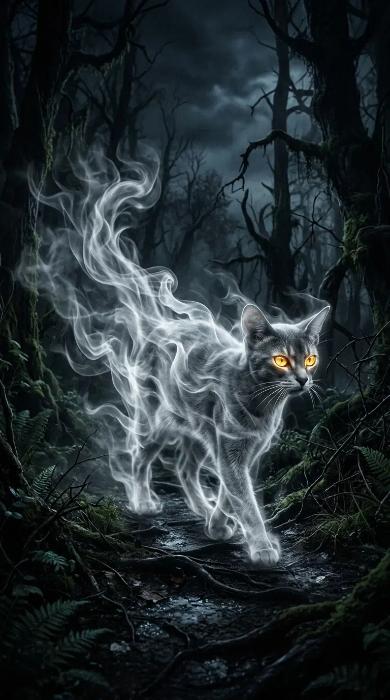 A Mystical Abyssinian Cat Emerges from the Dark Forest