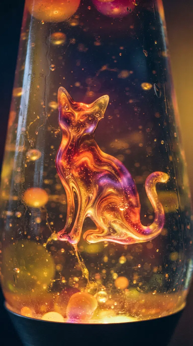 Glowing Lava Lamp Featuring a Silhouette of a Cat
