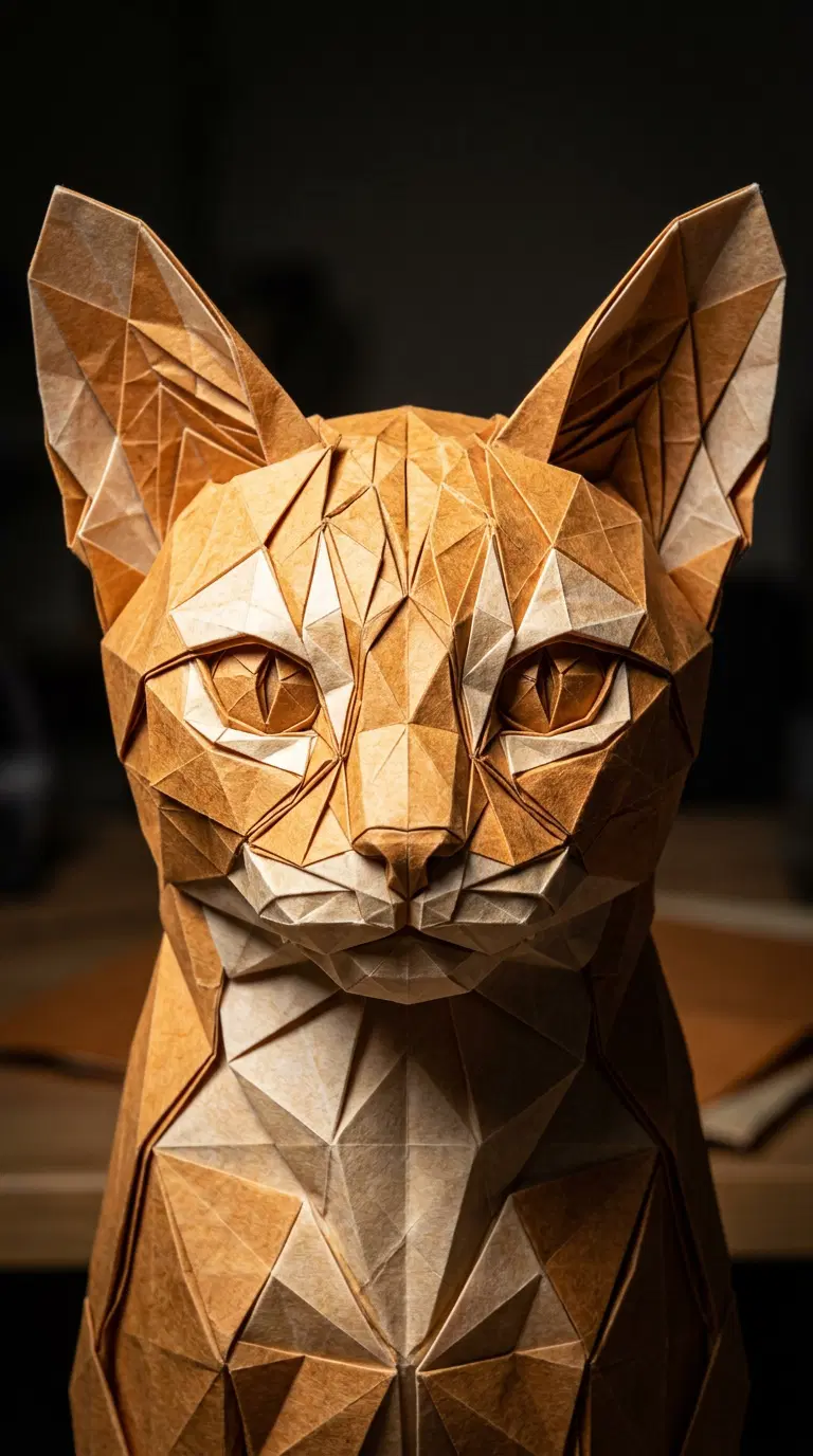 Detailed Origami Representation of an Abyssinian Cat Face
