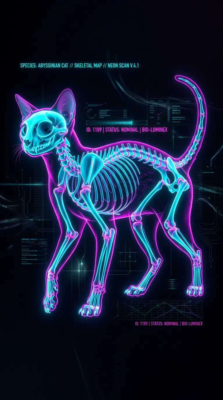 Abyssinian Cat Skeletal Map - Neon Scan Visualization