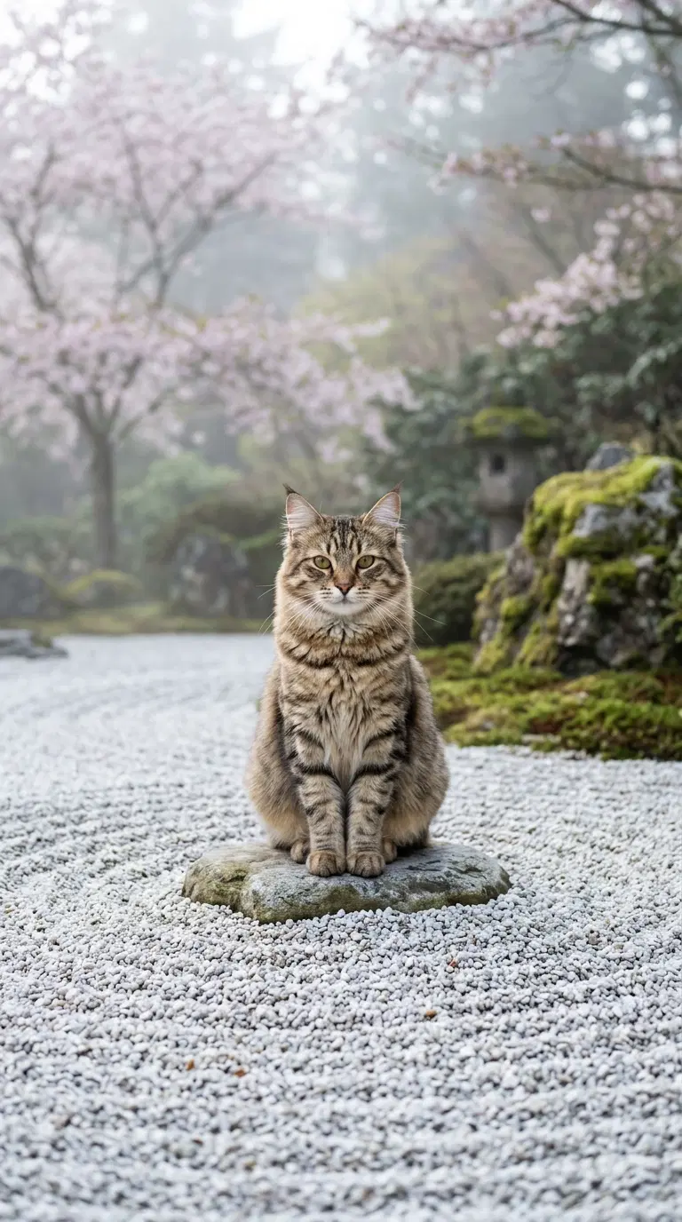 A Majestic American Bobtail Cat in a Serene Garden Setting