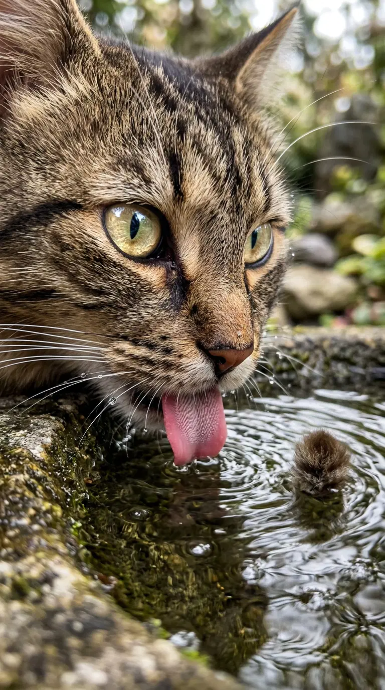 Close-up of an American Bobtail Cat Drinking Water