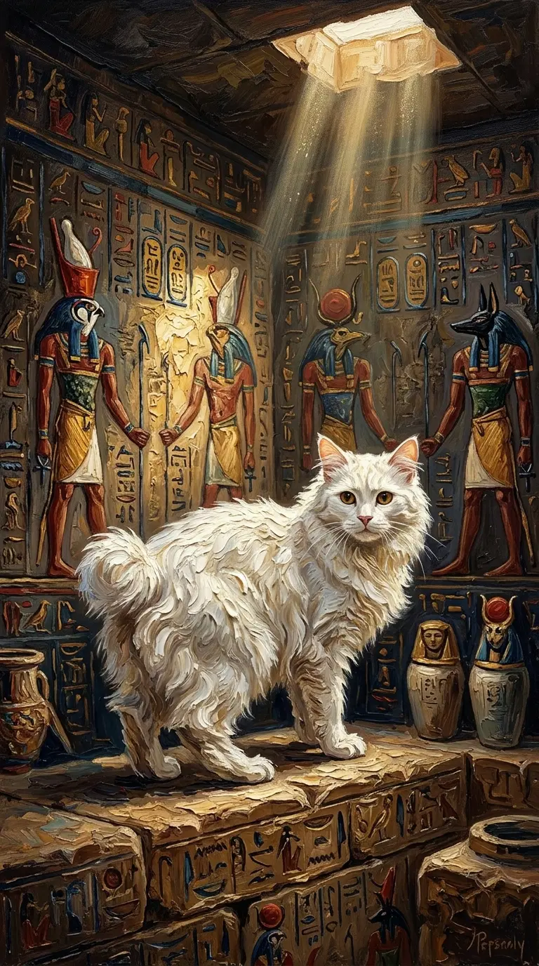 American Bobtail Cat in an Ancient Egyptian Setting