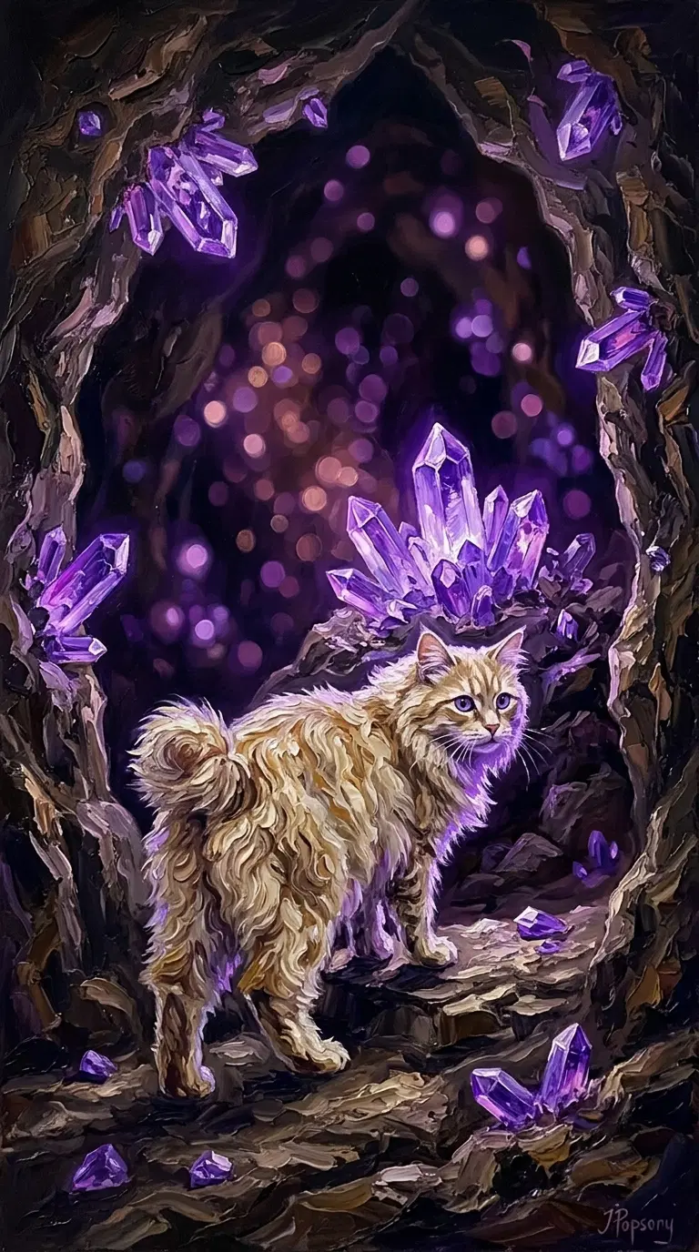 American Bobtail Cat Surrounded by Sparkling Crystals