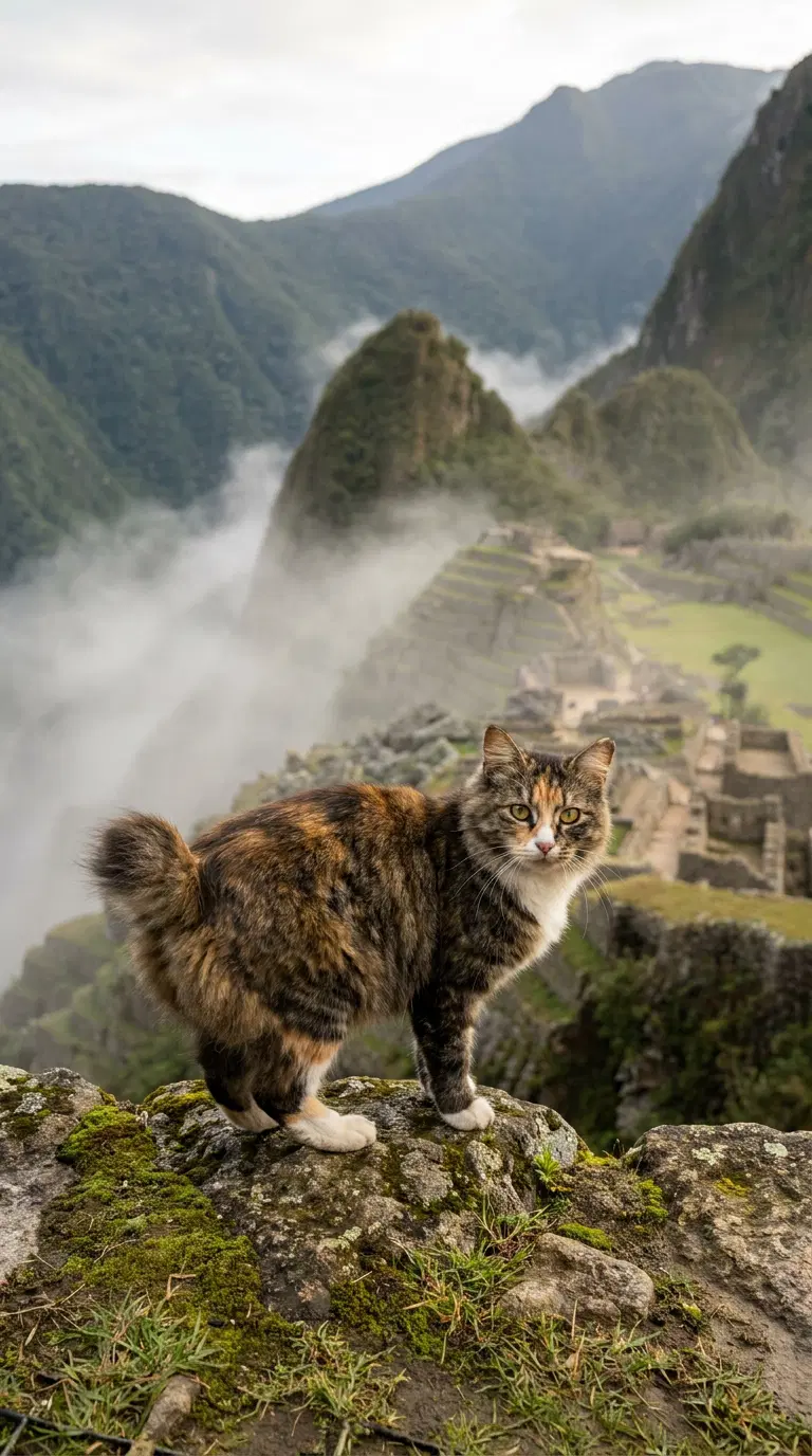 A Beautiful American Bobtail Cat at Machu Picchu