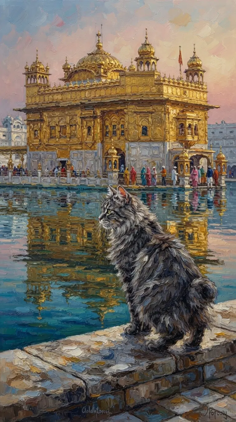 A Majestic American Bobtail Cat at a Golden Temple