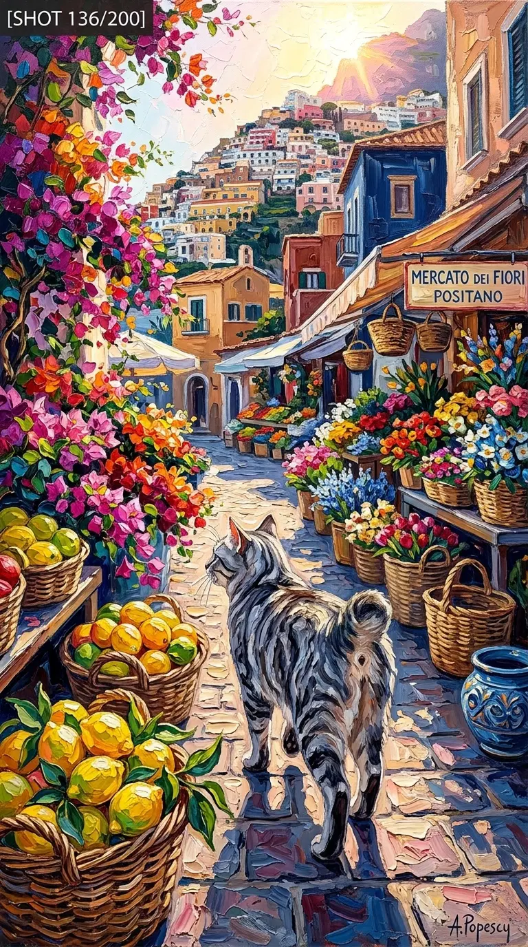 A Charming Scene with an American Bobtail Cat in a Vibrant Market