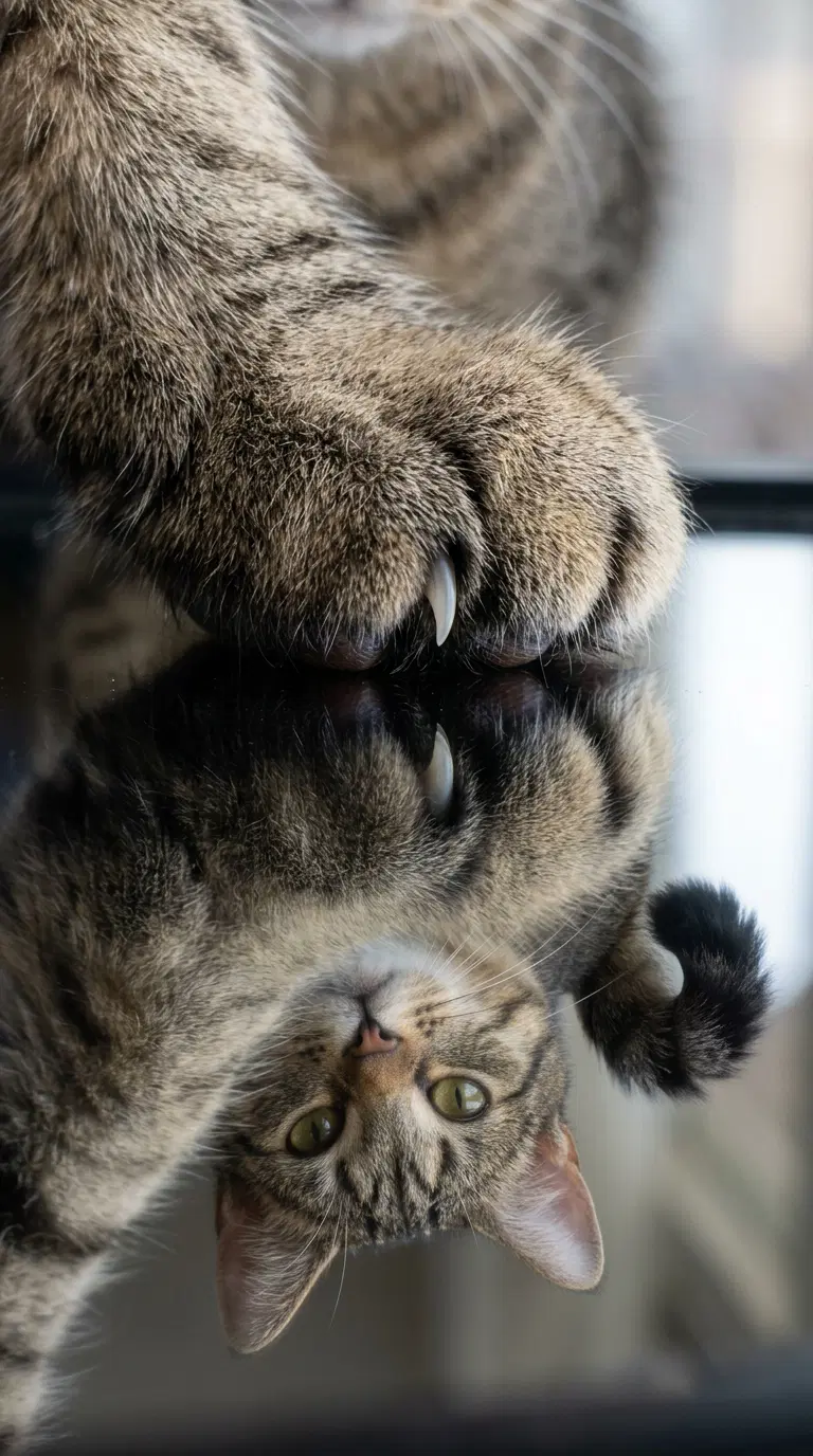 Close-Up of an American Bobtail Cat with Reflective Paws