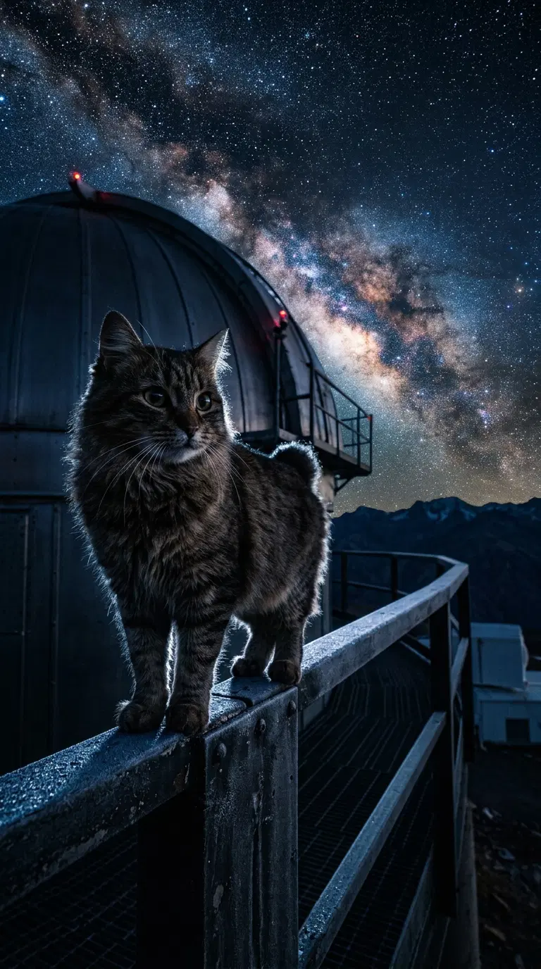 A majestic American Bobtail cat under the starry night sky
