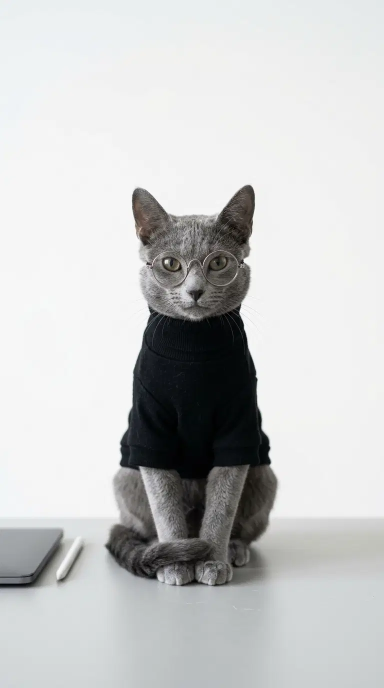 Stylish Gray Cat in Black Sweater