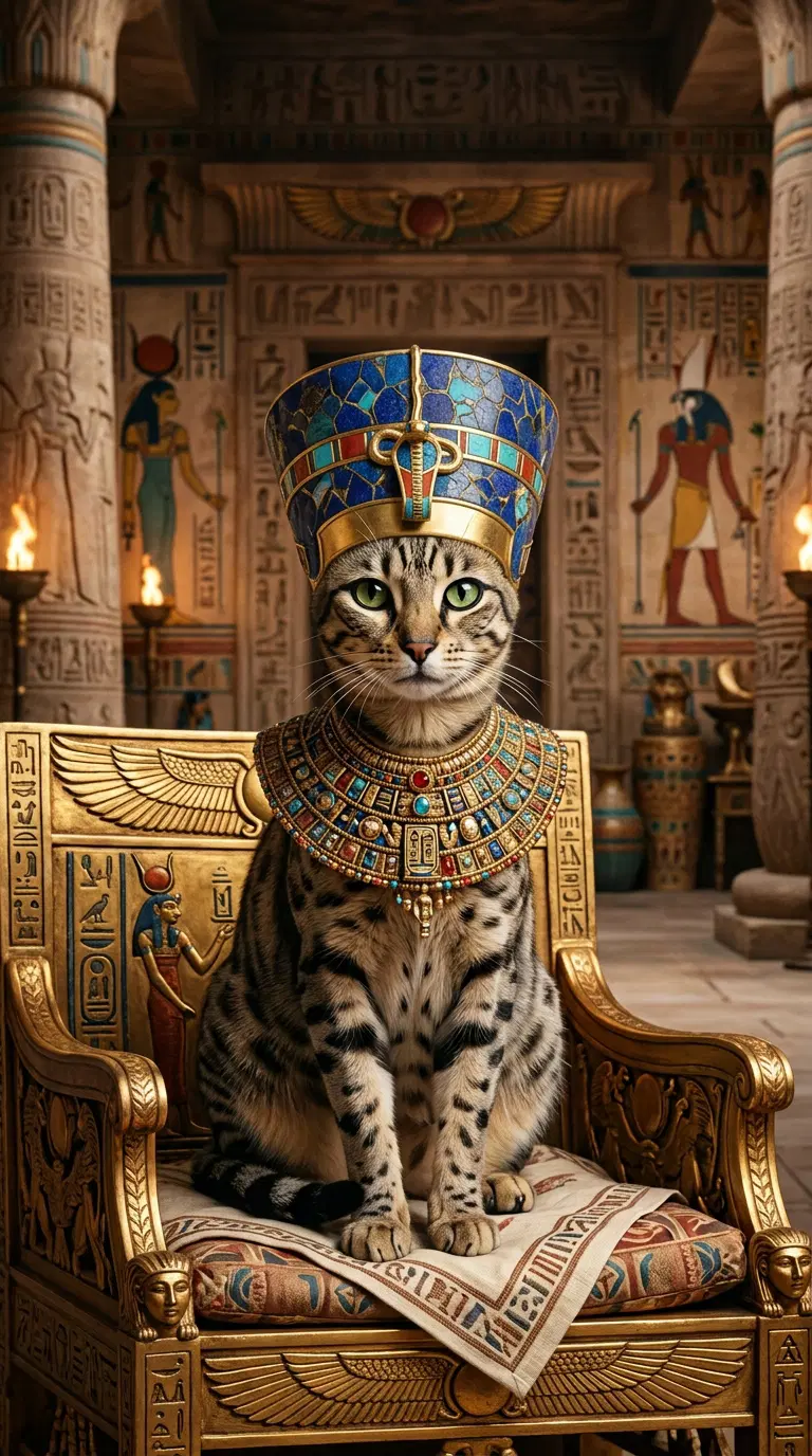 Regal Bengal Cat in Egyptian Setting with Royal Attire