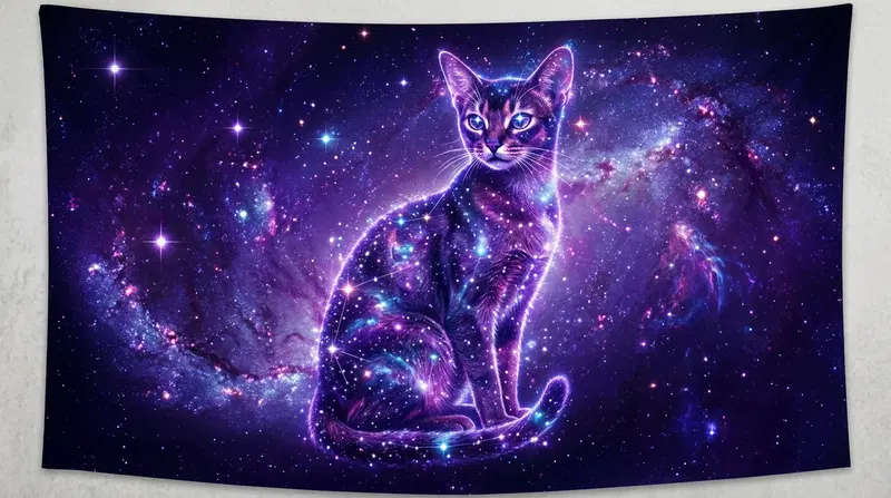Majestic Cosmic Cat in a Galaxy Background
