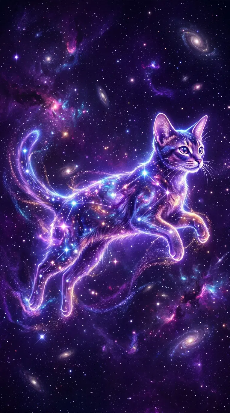 Celestial Cat Leaping Through the Galaxy