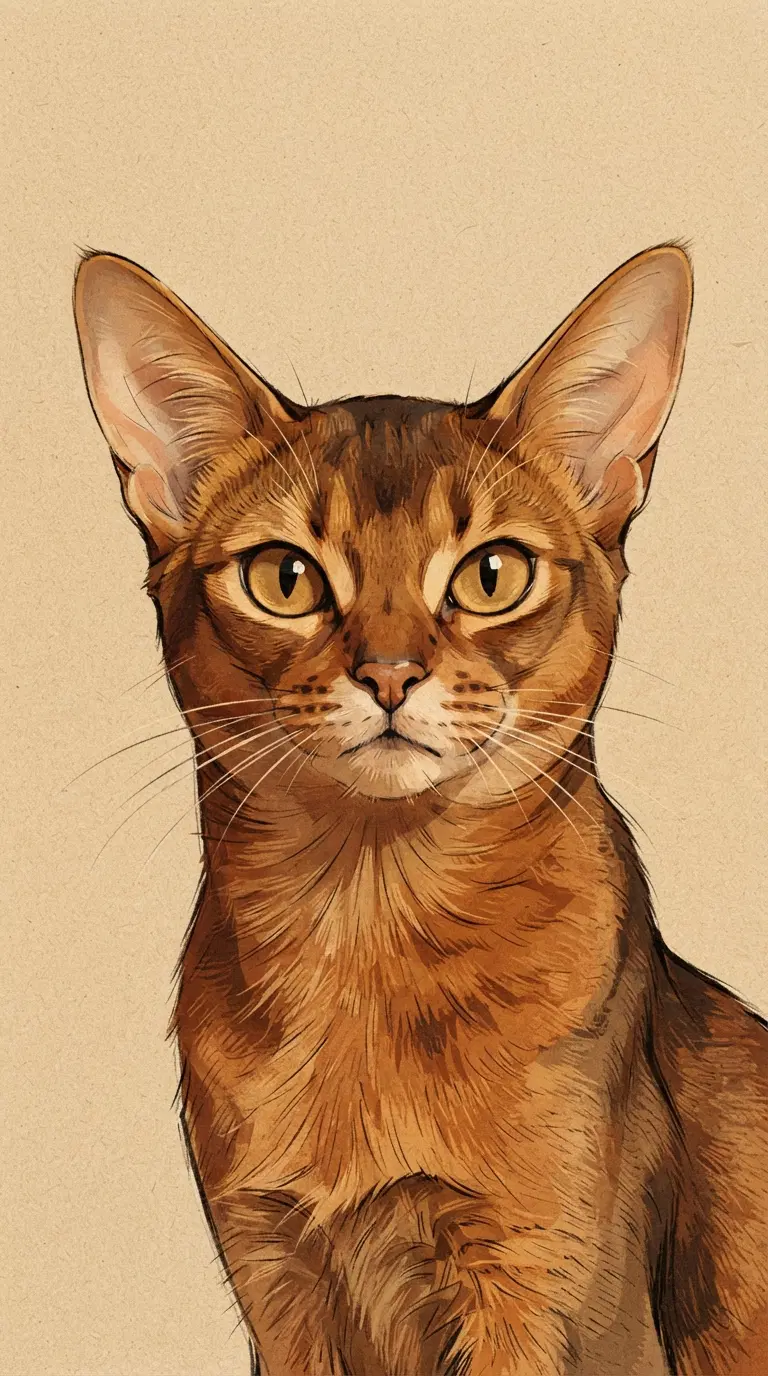Abyssinian Cat Illustration on a Beige Background