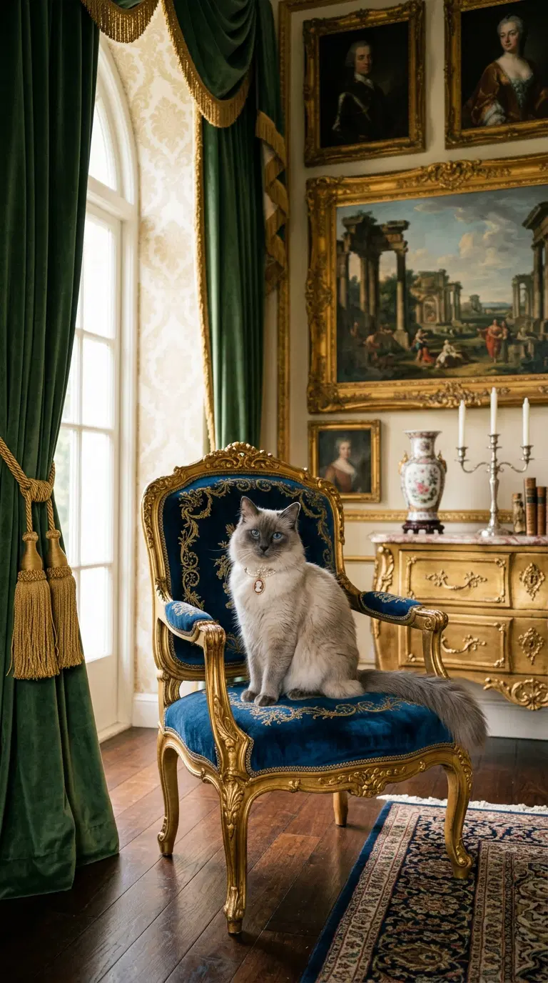 Elegant Scene with a Persian Cat in Ornate Setting