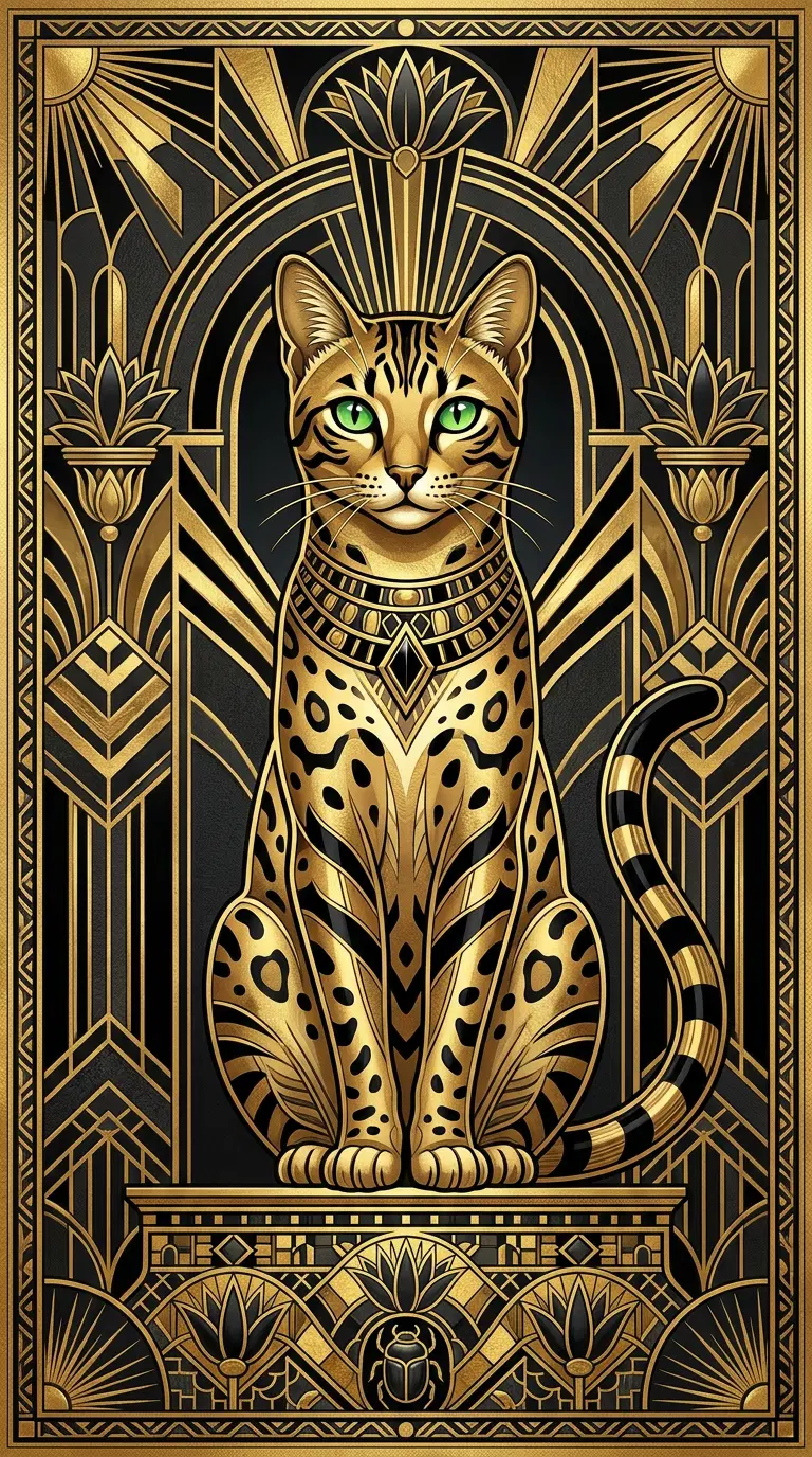 Art Deco Inspired Golden Cat Illustration