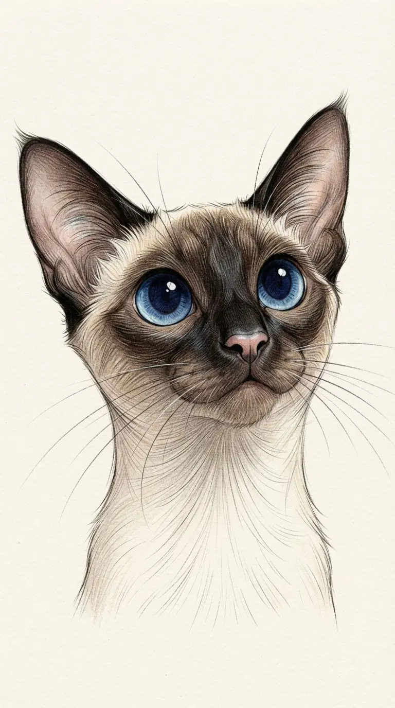 Illustration of a Siamese Cat with Striking Blue Eyes
